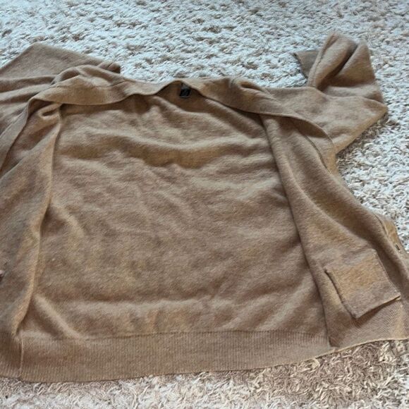 LORD & TAYLOR Cardigan Lambs Wool Brown/Cream Sweater Top Size L - Picture 11 of 12